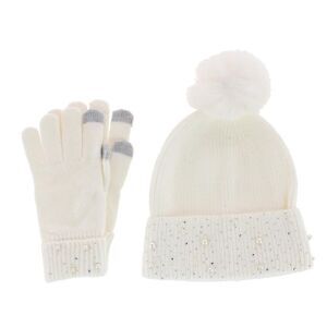 CTM Women's Embellished Knit Winter Beanie and Touchscreen Glove Set